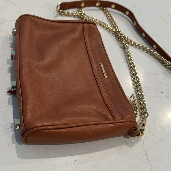 REBECCA MINKOFF BROWN GOLD MAC LEATHER BAG CROSSBODY PURSE CHAIN STRAP - Picture 5 of 6